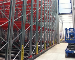 Mobile racking installation in large warehouse in Scotland.