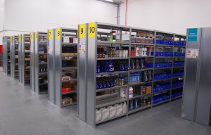Industrial shelving improves warehouse capacity.